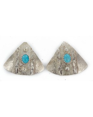.925 Sterling Silver Handmade Certified Authentic Navajo Natural Turquoise Stud Native American Earrings 24439-10