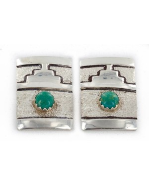 .925 Sterling Silver Handmade Certified Authentic Navajo Natural Turquoise Stud Native American Earrings 24439-8