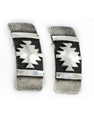 .925 Sterling Silver Handmade Certified Authentic Navajo Stud Native American Earrings 24438-3