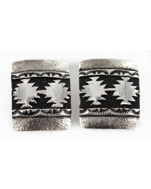 .925 Sterling Silver Handmade Certified Authentic Navajo Stud Native American Earrings 24439-5