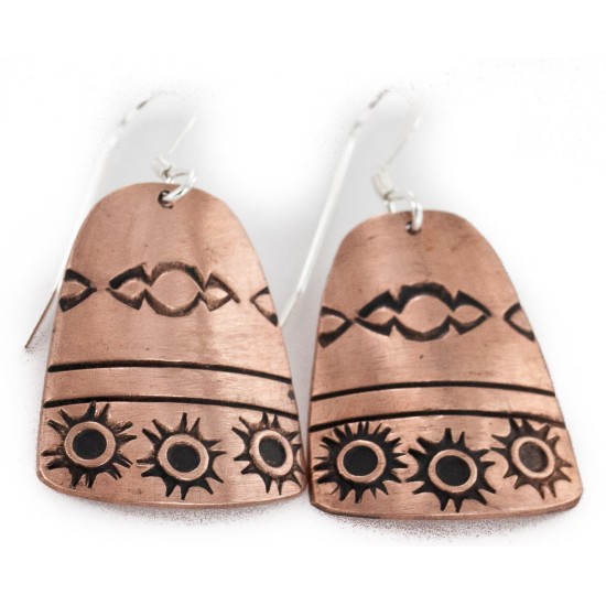 Handmade Certified Authentic Navajo Pure Copper Dangle Native American Earrings 1 24436-3