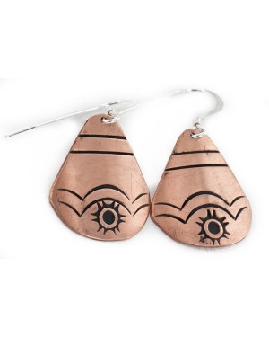 Handmade Certified Authentic Navajo Pure Copper Dangle Native American Earrings 24436-5