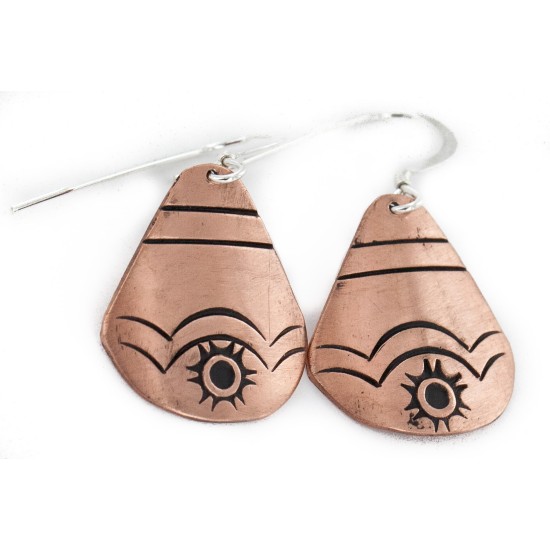 Handmade Certified Authentic Navajo Pure Copper Dangle Native American Earrings 24436-5