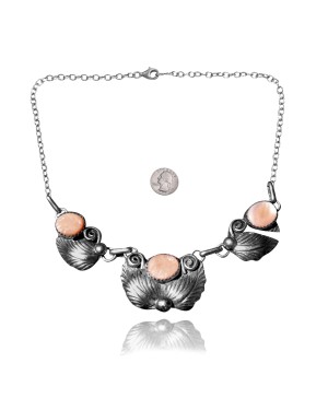 Multi Stone Feather .925 Sterling Silver Certified Authentic Navajo Native American Mother of Pearl Necklace 35221