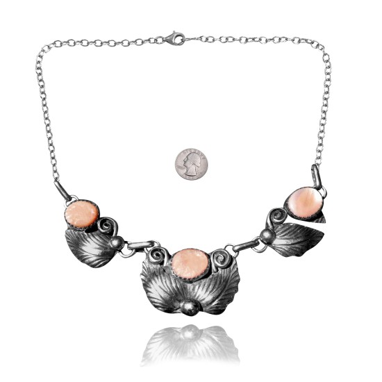 Multi Stone Feather .925 Sterling Silver Certified Authentic Navajo Native American Mother of Pearl Necklace 35221