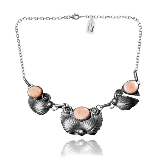 Multi Stone Feather .925 Sterling Silver Certified Authentic Navajo Native American Mother of Pearl Necklace 35221