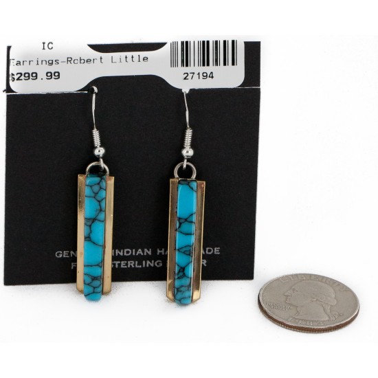 Certified Authentic Handmade .925 Sterling Silver Dangle Native American Earrings Natural Spider Web Turquoise 27194