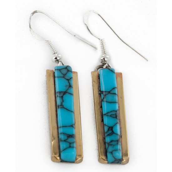 Certified Authentic Handmade .925 Sterling Silver Dangle Native American Earrings Natural Spider Web Turquoise 27194