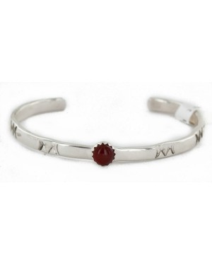 Handmade Certified Authentic Navajo .925 Sterling Silver Natural Carnelian Baby Native American Bracelet 1 12853-2