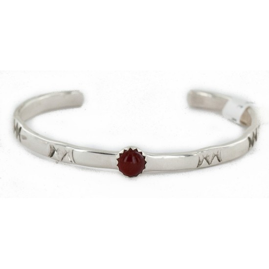 Handmade Certified Authentic Navajo .925 Sterling Silver Natural Carnelian Baby Native American Bracelet 1 12853-2