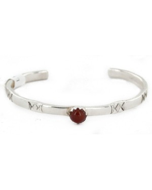 Handmade Certified Authentic Navajo .925 Sterling Silver Natural Carnelian Baby Native American Bracelet 12853-3