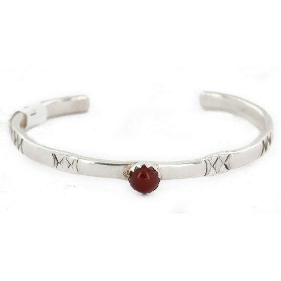 Handmade Certified Authentic Navajo .925 Sterling Silver Natural Carnelian Baby Native American Bracelet 12853-3