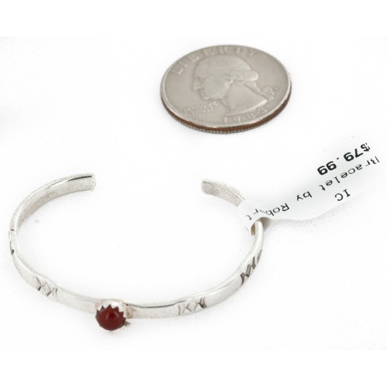 Handmade Certified Authentic Navajo .925 Sterling Silver Natural Carnelian Baby Native American Bracelet 12853-3