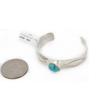 Handmade Certified Authentic Navajo .925 Sterling Silver Natural Turquoise Baby Native American Bracelet 12483-2