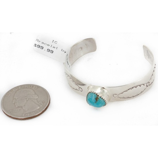 Handmade Certified Authentic Navajo .925 Sterling Silver Natural Turquoise Baby Native American Bracelet 12483-2