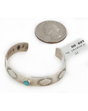 Handmade Certified Authentic Navajo .925 Sterling Silver Natural Turquoise Baby Native American Bracelet 12852-2