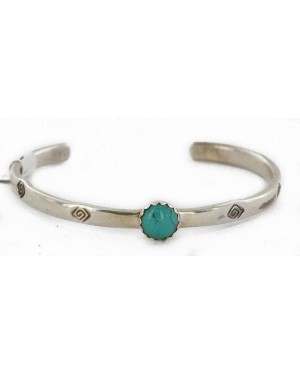 Handmade Certified Authentic Navajo .925 Sterling Silver Natural Turquoise Baby Native American Bracelet 12853-4