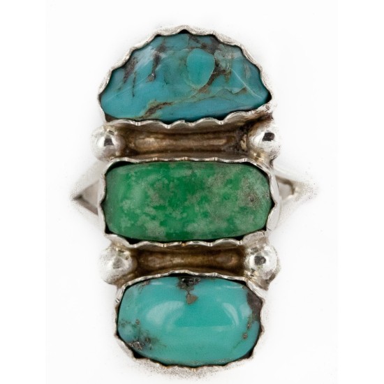 .925 Sterling Silver Handmade Certified Authentic Navajo Turquoise Native American Ring  17002-6