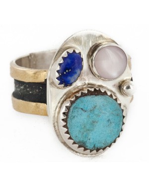 12kt Gold Filled 925 Sterling Silver Handmade Certified Authentic Navajo Natural Multicolor Stones Native American Ring  12689-1