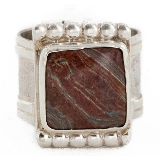 925 Sterling Silver Handmade Certified Authentic Navajo Natural Jasper Native American Ring  24431-2