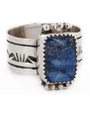 925 Sterling Silver Handmade Certified Authentic Navajo Natural Lapis Native American Ring  12627