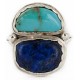 .925 Sterling Silver Handmade Certified Authentic Navajo Natural Turquoise and Lapis Native American Ring  17002-12