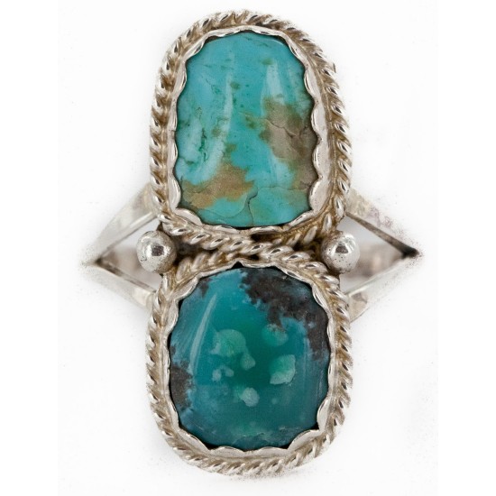 .925 Sterling Silver Handmade Certified Authentic Navajo Natural Turquoise Native American Ring  17002-7