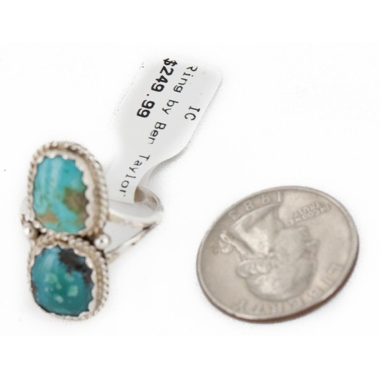 .925 Sterling Silver Handmade Certified Authentic Navajo Natural Turquoise Native American Ring  17002-7