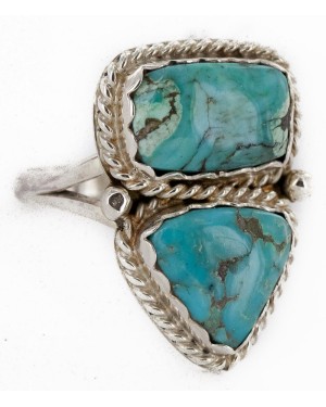 .925 Sterling Silver Handmade Certified Authentic Navajo Natural Turquoise Native American Ring 2 17002-13