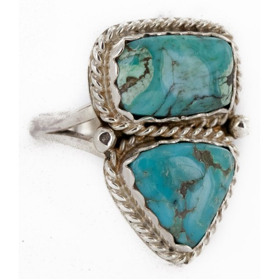 .925 Sterling Silver Handmade Certified Authentic Navajo Natural Turquoise Native American Ring 2 17002-13