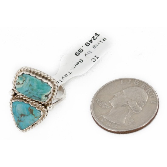 .925 Sterling Silver Handmade Certified Authentic Navajo Natural Turquoise Native American Ring 2 17002-13