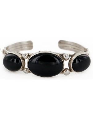 Handmade Certified Authentic Navajo .925 Sterling Silver Natural Black Onyx Native American Bracelet 12704-3