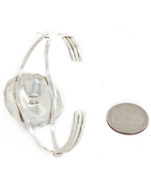 Handmade Certified Authentic Navajo .925 Sterling Silver Natural White Buffalo Native American Bracelet 12656-00