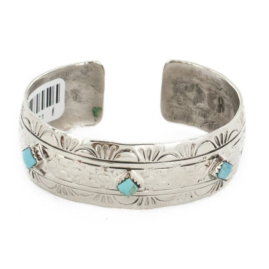 Handmade Certified Authentic Navajo Pure Nickel Native American Bracelet Natural Turquoise 1 12861-1