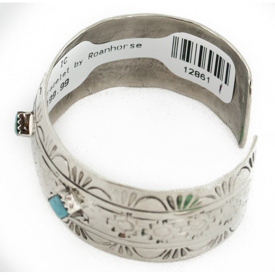 Handmade Certified Authentic Navajo Pure Nickel Native American Bracelet Natural Turquoise 1 12861-1