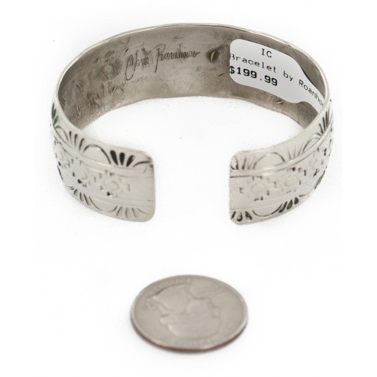 Handmade Certified Authentic Navajo Pure Nickel Native American Bracelet Natural Turquoise 1 12861-1