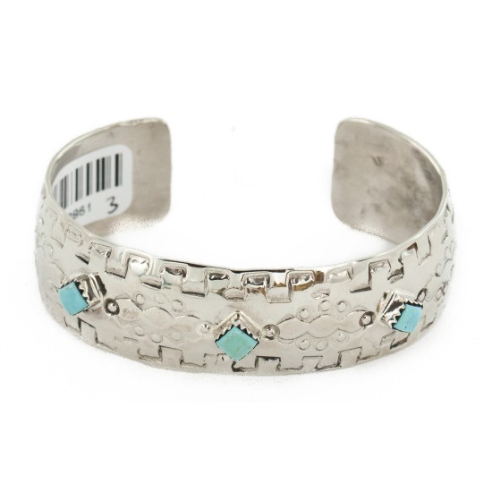 Handmade Certified Authentic Navajo Pure Nickel Native American Bracelet Natural Turquoise 12861-3