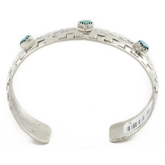 Handmade Certified Authentic Navajo Pure Nickel Native American Bracelet Natural Turquoise 12861-3