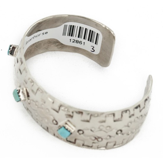 Handmade Certified Authentic Navajo Pure Nickel Native American Bracelet Natural Turquoise 12861-3