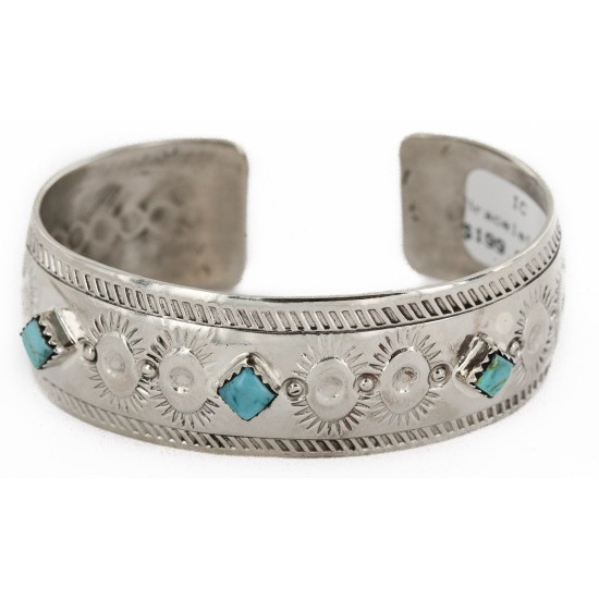 Handmade Certified Authentic Navajo Pure Nickel Native American Bracelet Natural Turquoise 2 12861-2