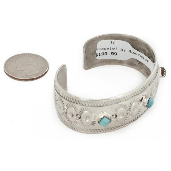 Handmade Certified Authentic Navajo Pure Nickel Native American Bracelet Natural Turquoise 2 12861-2