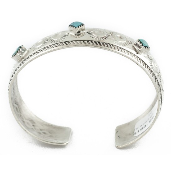 Handmade Certified Authentic Navajo Pure Nickel Native American Bracelet Natural Turquoise 2 12861-2