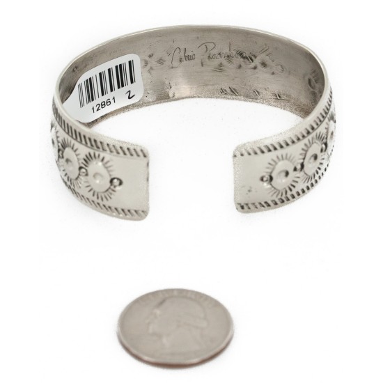 Handmade Certified Authentic Navajo Pure Nickel Native American Bracelet Natural Turquoise 2 12861-2