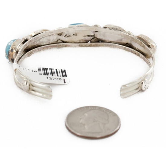 Handmade Certified Authentic Nuggets Navajo .925 Sterling Silver Natural Turquoise Native American Bracelet 12798-1