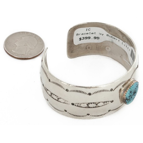 Handmade Certified Authentic Robert Littel Navajo Nickel Natural Turquoise Native American Bracelet 12784-1-0