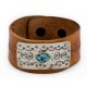 Handmade Leather Certified Authentic Navajo Natural Turquoise Native American Bracelet 12848-2
