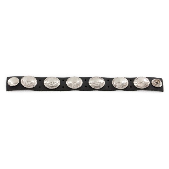 Handmade LEATHER Certified Authentic Vintage Style Buffalo Nickels Navajo Native American Bracelet 1288-2