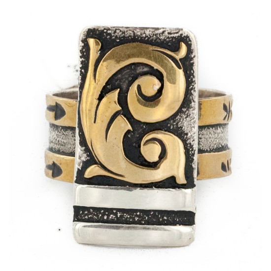 Rare 12kt Gold Filled 925 Sterling Silver Handmade Certified Authentic Navajo Native American Ring 12621-1 Rare 12kt Gold Filled 925 Sterling Silver Handmade Certified Authentic Navajo Native American Ring 12621-1