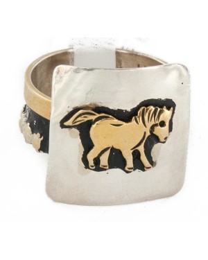 Rare 12kt Gold Filled 925 Sterling Silver Horse Handmade Certified Authentic Navajo Native American Ring 12657-6 Rare 12kt Gold Filled 925 Sterling Silver Horse Handmade Certified Authentic Navajo Native American Ring 12657-6