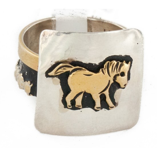 Rare 12kt Gold Filled 925 Sterling Silver Horse Handmade Certified Authentic Navajo Native American Ring  12657-6